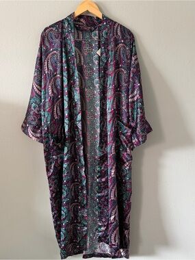 Vintage Roundtree & Yorke 100% Silk Paisley Kimono Robe NWT Boho Open Front OS